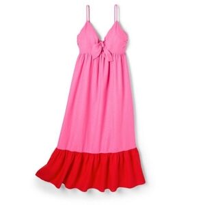Tabitha Brown X Target collab pink red colorblock rayon linen dress size XS